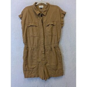 Universal Thread Brown Utility Romper Button Front Elastic Waist Size 8